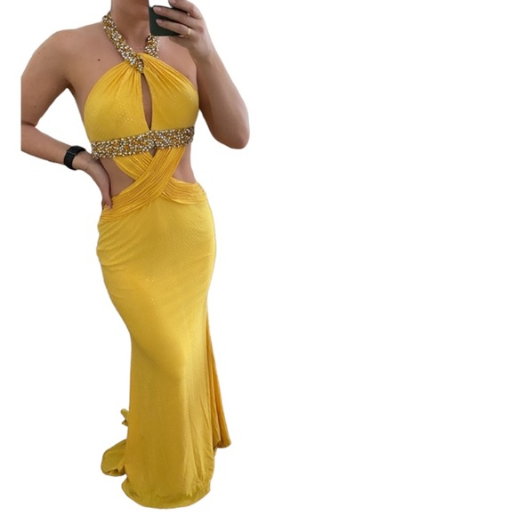 Jovani Yellow Evening Gown with Embellishments - Picture 1 of 5